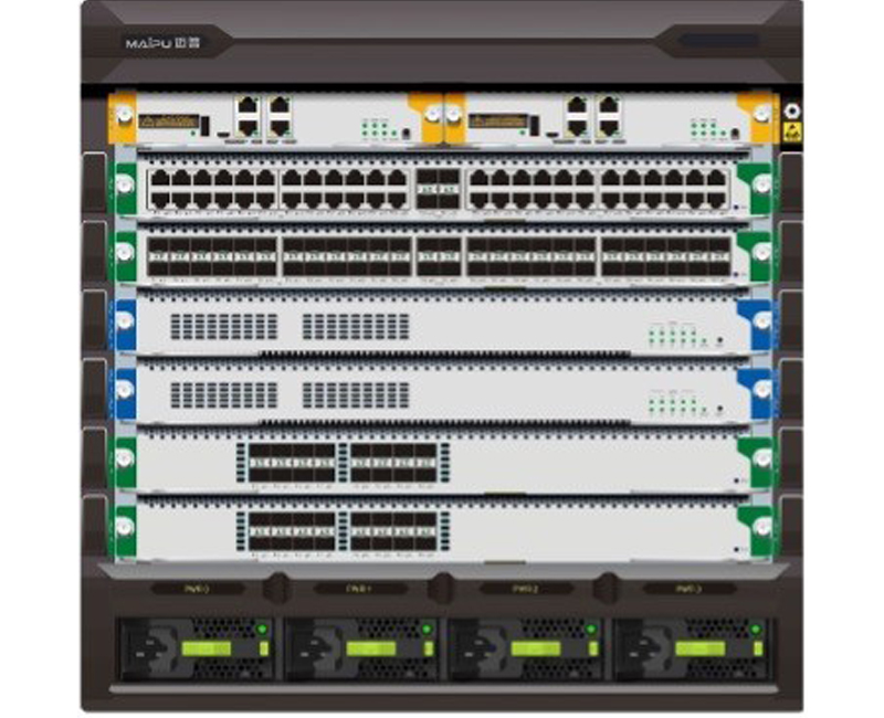 Switch Maipu NSS6600-06 chassis, two control engine slots, two switching engine slots, four service slots, two fan slots, four power slots.